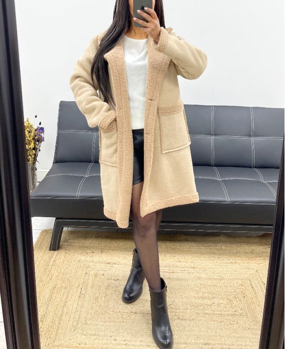 MOUTOU SUEDE COAT 2 POCKETS AH250627 BEIGE