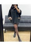 OVERSIZED CAPE COAT WITH SOFT PILE AH250509 BLACK