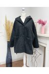 HOODED COAT WITH SOFT AH250616 BLACK HAIR