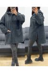 HOODED COAT WITH SOFT AH250616 BLACK HAIR