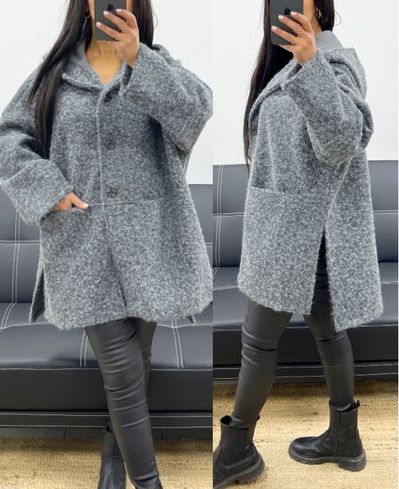 HOODED COAT WITH SOFT AH250616 GREY HAIR