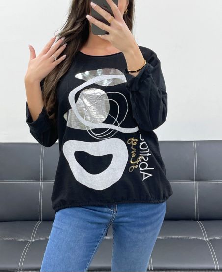 PE0733 TOP FLOCCATO BI-MATERIALE NERO