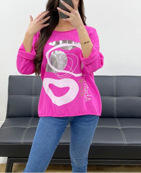 PE0733 TOP FLOCCATO BI-MATERIALE FUCSIA