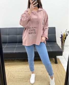 PE0735 SUDADERA CON CAPUCHA ROSA