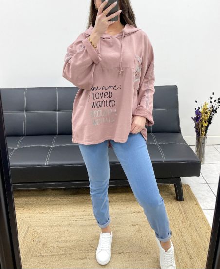 PE0735 SUDADERA CON CAPUCHA ROSA