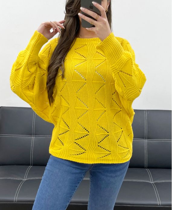 PULLOVER AJOURE PE0838 JAUNE
