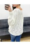 PE0838 DURCHBROCHENER PULLOVER WEISS