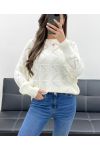 PE0838 DURCHBROCHENER PULLOVER WEISS