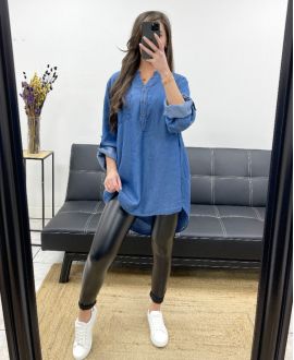 BLUSA OVERSIZE TENCEL PE0841 AZUL OSCURO