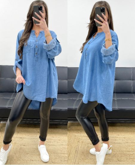TENCEL PE0841 OVERSIZE-BLUSE BLAU MEDIUM
