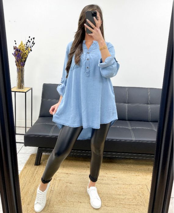 BLUSA OVERSIZE TENCEL PE0841 AZUL CLARO