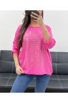 CAMISETA BIMATERIAL ECRITURES ORO PE0798 FUSHIA
