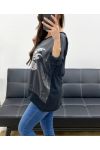 TOP FARFALLA IN TESSUTO LUCIDO FLOCCATO PE0714 NERO
