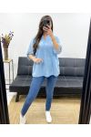 BLUSE AUS BAUMWOLLE MIT STICKEREI PE0697 HIMMELBLAU