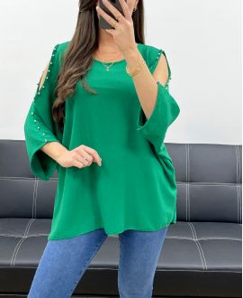 TOP PERLA OVERSIZE CON TACHUELAS PE0249 ESMERALDA