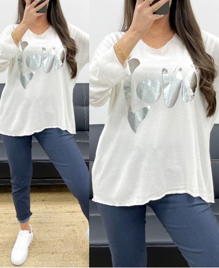 LOOSE LIGHTWEIGHT SWEATER FLOCKING LOVE PE0232 WHITE