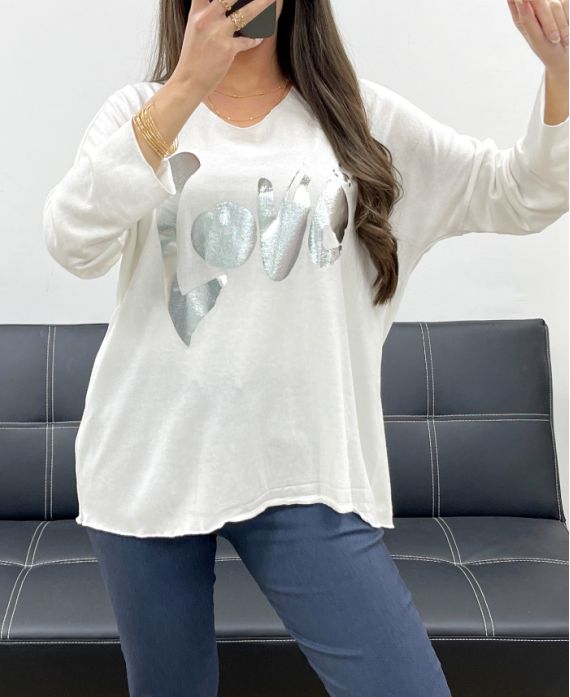 SUÉTER HOLGADO Y LIGERO FLOCKING LOVE PE0232 BLANCO