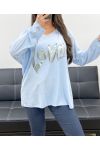 LOCKERER LEICHTER PULLOVER FLOCKING LOVE PE0232 HIMMELBLAU