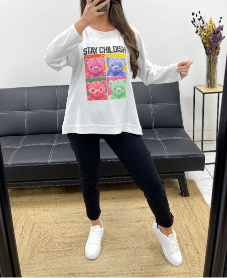 LOSES TEDDYBÄR-T-SHIRT AUS BAUMWOLLE PE0198-2 WEISS