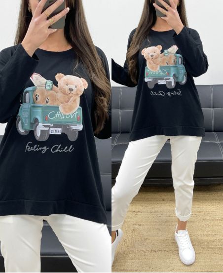 LOOSE COTTON TEDDY BEAR T-SHIRT PE0198-3 BLACK
