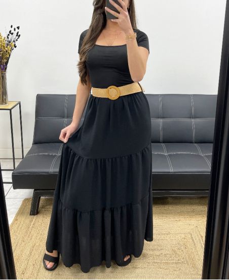 LONG SKIRT + BELT PE0283 BLACK