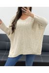 PE0117 BEŻOWY SWETER Z GRUBEJ DZIANINY