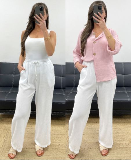 PE0431 PANTALONE 2 TASCHE BIANCO