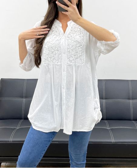 BAUMWOLL-STICKEREI TUNIKA PE0371 WEISS