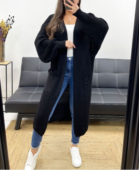 2-POCKET LONG KNIT VEST PE0032 BLACK