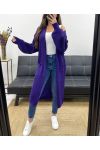 GILET LONG MAILLE 2 POCHES PE0032 VIOLET