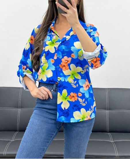 CAMISA CON BOLSILLO ESTAMPADO PE468 AZUL REAL