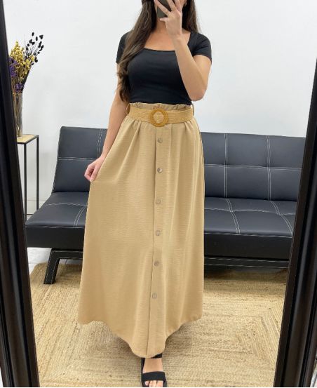 GONNA LUNGA CON BOTTONI + CINTURA PE0227CAMEL