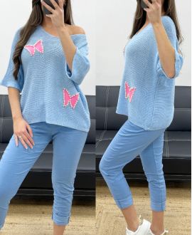 FEINER STRICKPULLOVER MIT NIETEN PE0096 HIMMELBLAU