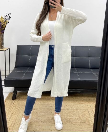 GILET LUNGO IN MOHAIR 2 TASCHE PE0070 BIANCO