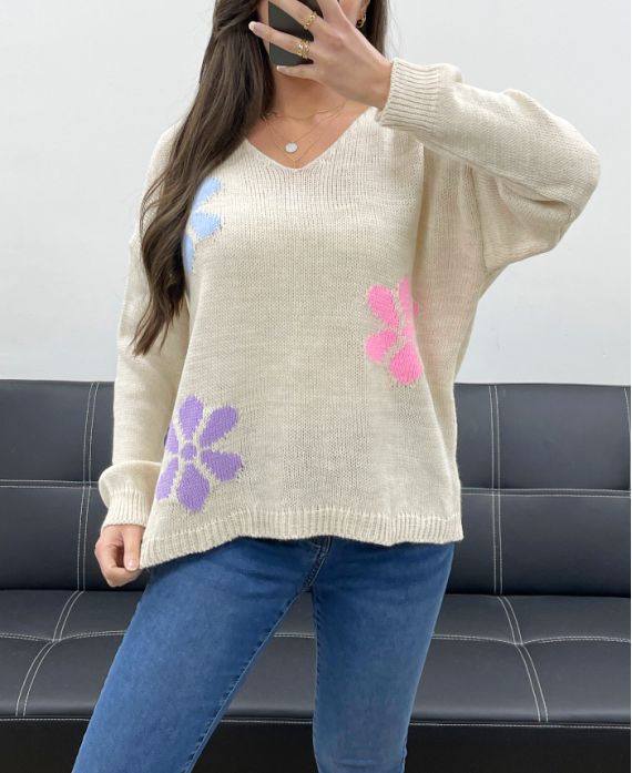 PULLOVER FLOWERS PE0049 BEIGE