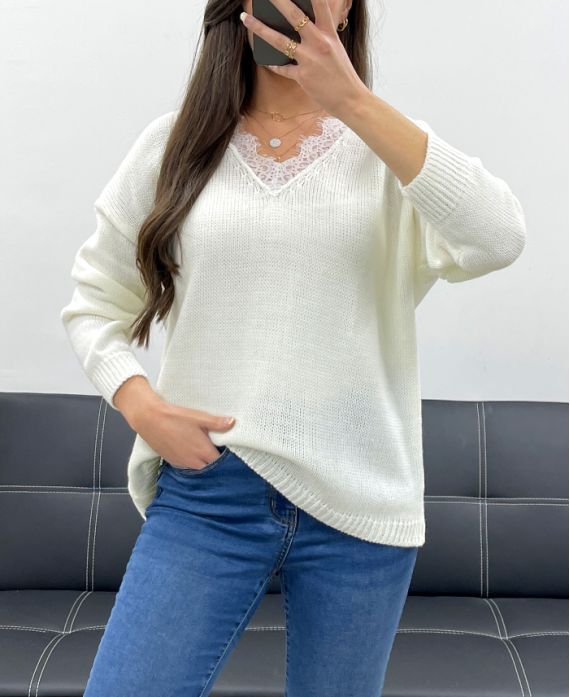 JERSEY CUELLO DE ENCAJE PE0045 BLANCO