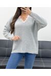 SWETER Z KORONKOWYM KOŁNIERZYKIEM PE0045 SZARY