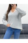 SWETER Z KORONKOWYM KOŁNIERZYKIEM PE0045 SZARY