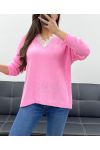 KORONKOWY SWETER Z KOŁNIERZYKIEM PE0045 RÓŻOWY