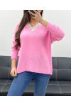 KORONKOWY SWETER Z KOŁNIERZYKIEM PE0045 RÓŻOWY