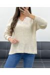 MAGLIA CON COLLETTO IN PIZZO PE0045 BEIGE