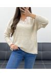 MAGLIA CON COLLETTO IN PIZZO PE0045 BEIGE