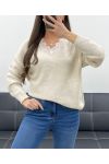 MAGLIA CON COLLETTO IN PIZZO PE0045 BEIGE