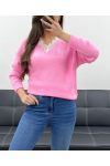 KORONKOWY SWETER Z KOŁNIERZYKIEM PE0045 RÓŻOWY