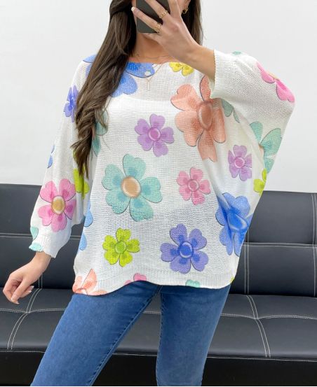 PULL IMPRIME FLEURS PE0028 LILA