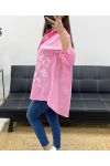 CAMICIA TAGLIE FORTI FLOCCAGGIO SCRITTE PE0129 ROSA