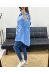 CAMICIA TAGLIE FORTI FLOCCATURA SCRITTA PE0129 AZZURRO CIELO