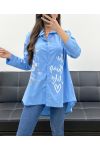 CAMICIA TAGLIE FORTI FLOCCATURA SCRITTA PE0129 AZZURRO CIELO