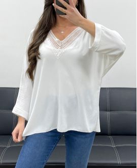 TOP OVERSIZE LENTEJUELAS CON ESCOTE EN V PE0158 BLANCO