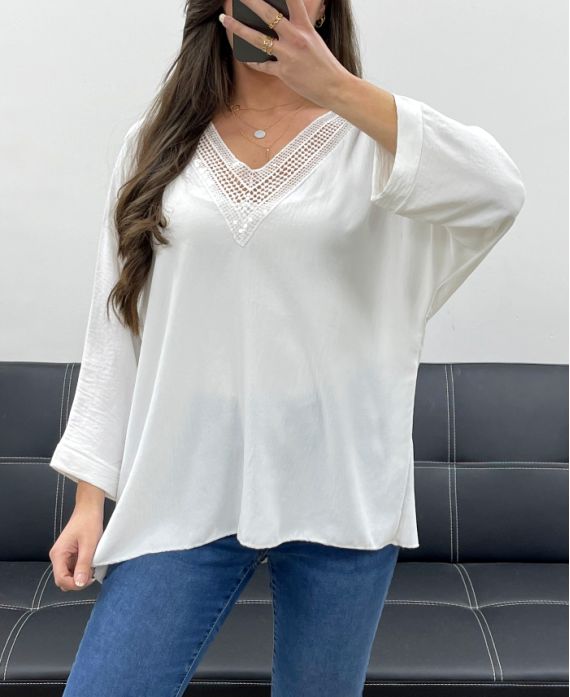 TOP OVERSIZE LENTEJUELAS CON ESCOTE EN V PE0158 BLANCO